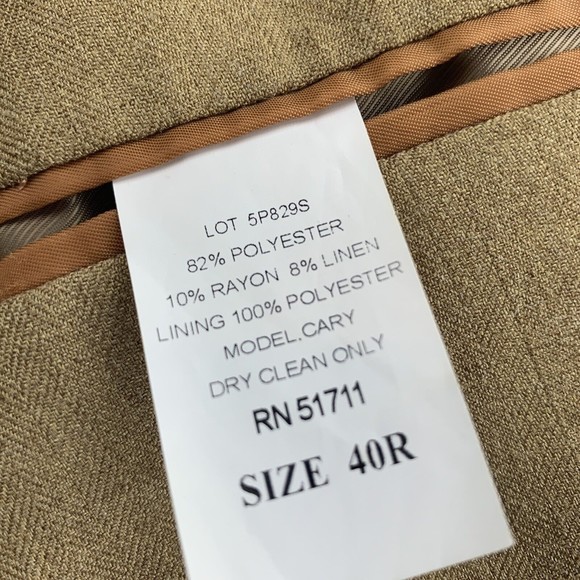 Andrew Fezza Mens Blazer 40R Brown Tan Polyester Sport Coat 2 Button Jacket - Picture 6 of 9